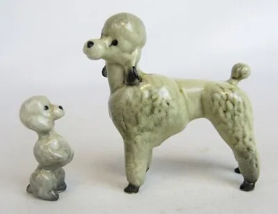 Vintage Hagen Renaker Miniature Gray Mother Poodle And Puppy Dog Figurine Pair • $18.95