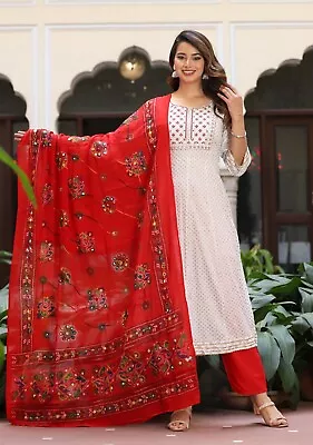 Long Anarkali Kurti Palazzo With Dupatta Set Indian Wedding Salwar Kameez Suit • $29.99