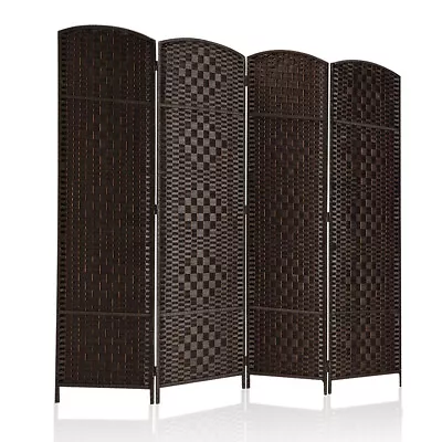4 Panel Room Divider Wall Double Hinged Weave Fiber Folding Bedroom Dark Mocha • $62.99