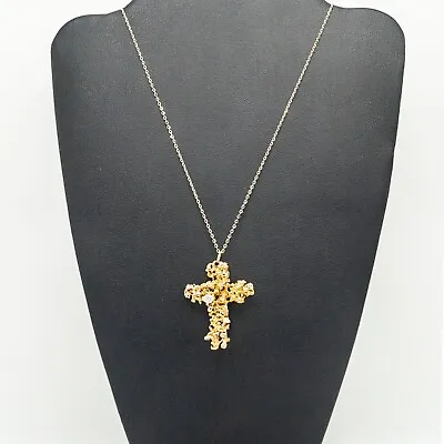 18k Yellow Gold Cross Necklace  Nugget Design  0.30CT SI Natural Diamonds 6.7G • $3624.50