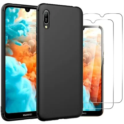 For Huawei Y6 Pro (2019) Case Slim Silicone Cover & Glass Screen Protector • £3.95