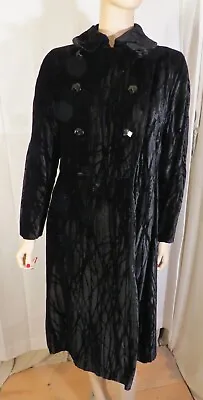 Vintage 60's Crushed Black Velvet Double Breasted Swing Coat Size S • $20