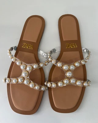$58.98 • Buy NEW!!!  ZARA Slide Sandals LEATHER Flats GOLD W/Beards Shoes 39 / US 9