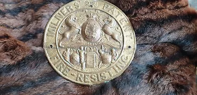 Milners Victorian Brass Safe Plaque Lion Unicorn 1857 • £30