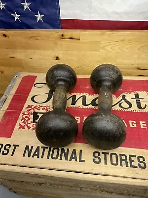 Vintage 9 Lb Dumbbell Barbell Pair Roundhead Cast Iron Rare Odd Size Early • $100