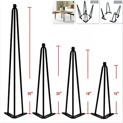 HST 6  - 30  Coffee Table Metal Hairpin Legs Solid Iron Bar Black Set Of 4 • $42.49