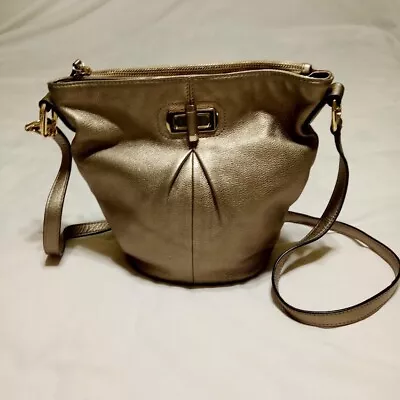 B Makowsky Metallic Antique Gold Tone Pebble Leather Crossbody/Shoulder Handbag • $25