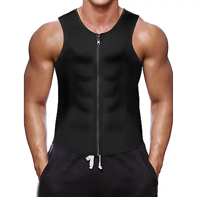 Men's Sauna Suit Sweat Vest Zipper Waist Trainer Weight Loss Body Shaper Girdle • $10.79