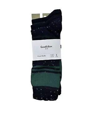 Men's Striped 3pk Holiday Crew Socks - Goodfellow & Co Blue 7-12 (NWT) • $1.99