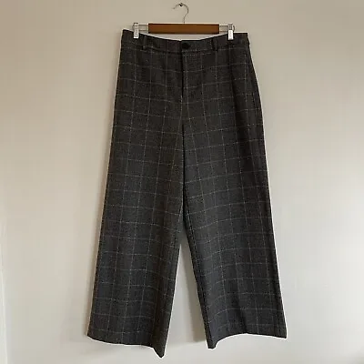 FatFace Grey Piper Wide Leg Check Trousers Very Good Condition Size Uk 12 • £30