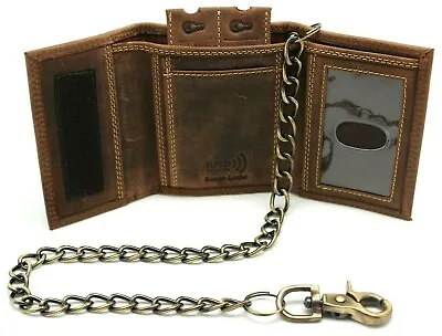RFID Leather Trifold Chain Wallet & Without Chain Snap Closer Hidden Bill Slot • $18.99