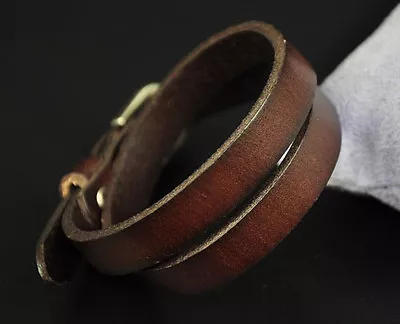 COOL Buckle Closure Genuine Leather Bracelet Wristband Double Wrap Brown Mens • $7.59