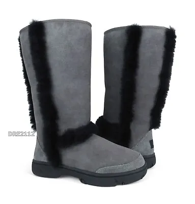 UGG Sunburst Tall Grey Black Suede Fur Boots Size 7 -NEW- • $204.20