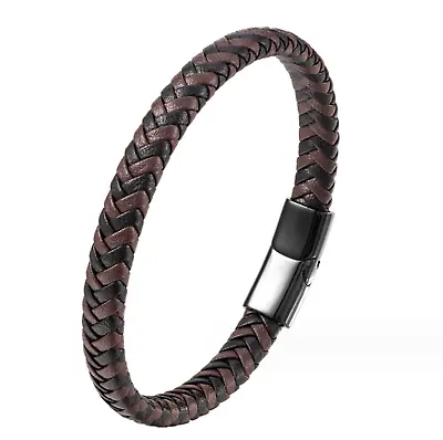 Men Women 8mm Black Brown Braided Leather Wrist Bracelet Magnetic Bangle 6.5-9  • $13.50