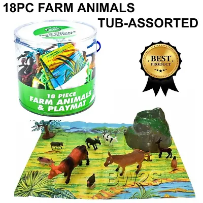 £6.85 • Buy Farm Animals 18pcs Tub - Floor Mat Fences Trees Cows Pigs Chickens Kids Toy