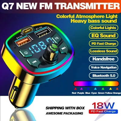 18W PD Car Charger Bluetooth 5.0 Car Wireless FM Transmitter For IPhone /Samsung • $10.89