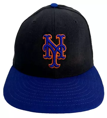 Vintage New York Mets Hat Baseball Cap Fitted 7 1/8 New Era 59/50 Wool Black USA • $34.95