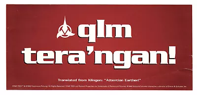 $19.99 • Buy Klingon Star Trek Bumper Sticker,  Qlm Tera'ngan!  1996, Paramount Pictures