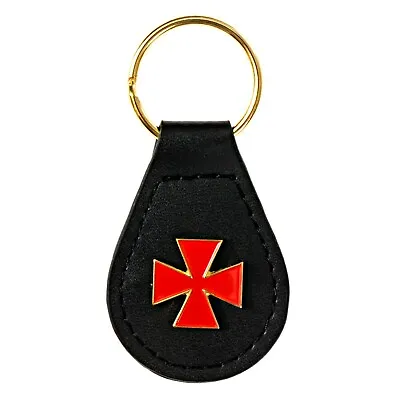 Leather Templar Cross Masonic Key Chain - [Black & Red][3 1/4'' Tall] • $10.49