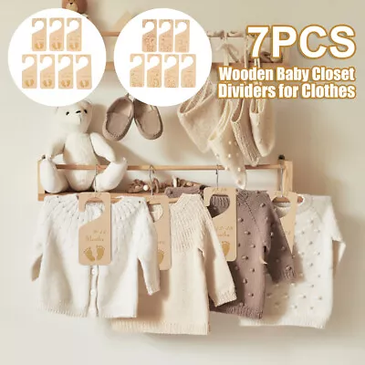 7Pcs Baby Closet Dividers Wooden Nursery Closet Size Dividers Double-Sided .c • £7.99