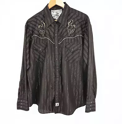 Ely Mens Western Pearl Snap Shirt Size XL Long Sleeve Rodeo Embroidered Black • $24.99