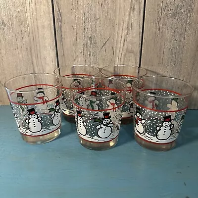 Set Of 5 Vintage Libbey Snowman Lowball Glasses 4 Inch • $34.99