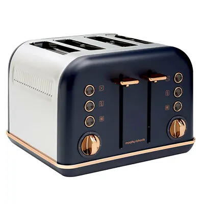 $79 • Buy Morphy Richards 1880W Accents Rose Gold 4 Slice Bread Toaster Midnight Blue