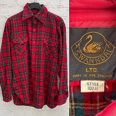 Swanndri 100% Wool Checked Shirt Red Tartan Check Made In New Zealand Size XL • £30