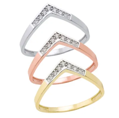 Solid Gold Elegant 7 Diamonds Wishbone V Shape Chevron Ring • $131.99