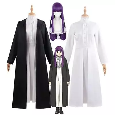 Anime Frieren At The Funeral Fern Cosplay Costume Purple Wig Black Cloak Outfits • $67.99