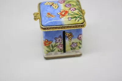 Vintage Empress Arts Miniature Enamel Floral  Stamp Holder Dispenser Box L1 • $19.99