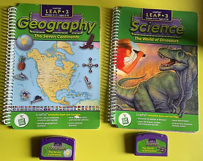 Lot Of 2x LeapFrog LeapPad Books And Cartridges/Geography/Dinosaurs /AGE 8-10 • £12.50