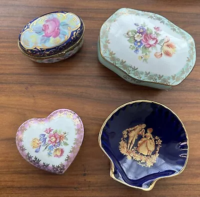 A Vintage Limoges Hinged Lidded Trinket Box And 1 Other Plus 2 Dresden Boxes • £10