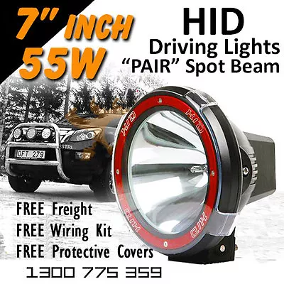 HID Xenon Driving Lights - Pair 7 Inch 55w Spot Beam 4x4 4wd Off Road 12v 24v • $195.07