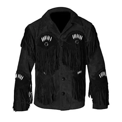 Men's Native American Leather Jacket Fringe Suede Jacket - Western Cowboy Jacket • $119.99