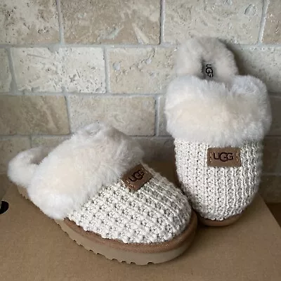 Ugg Cozy Knit Cream Beige Shearling Cuff Slip On Slipper Shoe Size 8 Women • $152.99