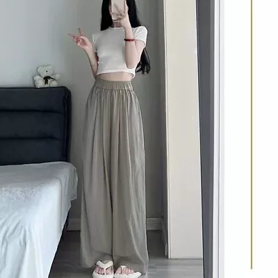 Dark Gray Korean Style Women's Daily Straight Leisure Pants Elastic Waist • $17.63