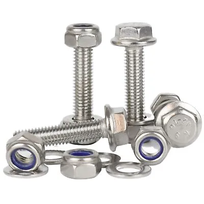 £6.90 • Buy Flanged Hex Head Bolts M5 M6 M8 M10 With Nyloc Nuts & Washers A2 Stainless Steel