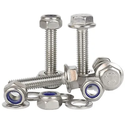 Flanged Hex Head Bolts M5 M6 M8 M10 With Nyloc Nuts & Washers A2 Stainless Steel • £102.11