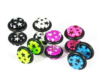 Fake Acrylic ILLUSION Plug Earring Stud Piercing Cheater Tunnel Stars Stretcher • £2.75