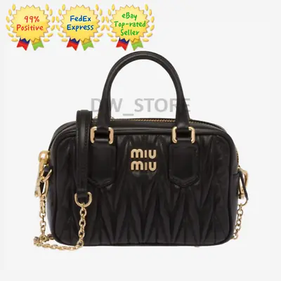 Miu Miu 5BP077-N88-F0002 Matelasse Nappa Leather Top Handle Mini Bag Black • $2244.03