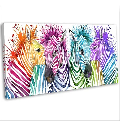 Multicoloured Zebra Abstract Canvas Print Framed Animal Wall Art Picture • £19.99