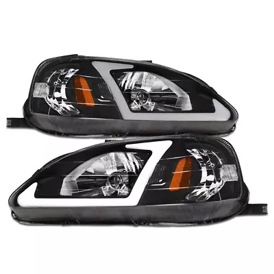  Defective  For 99-00 Civic Led Strip Bar Crystal Headlights Signal Amber Blk D2 • $84