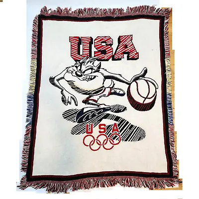 Tasmanian Devil Basketball USA Olympic Tapestry Throw Blanket 60 X 48 VTG • $59.99