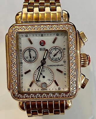 Michele Deco Rose Gold Chronograph Diamond Mother Of Pearl Ladies Watch MW06A00 • $785