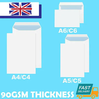£36.95 • Buy Quality Plain 90gsm White Envelopes Self Seal Strong Paper C5/a5 C6/a6 C4/a4