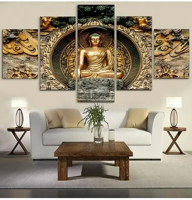 ArtSailing HD Print 5 Piece Canvas Art Golden Buddha Painting Wall Art Pictures  • $123.72
