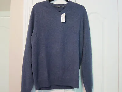 $79 • Buy NWT Saks Fifth Avenue 100% Cashmere V-Neck BLUE Sweater LARGE; Retail $195