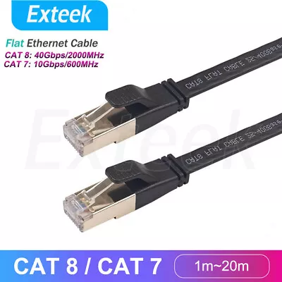 0.5M~20M CAT8 CAT7 RJ45 Flat Network Cable Shielded Grounding Black Lot • $8.23