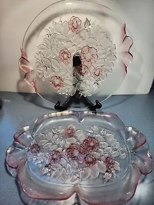 MIKASA Rosella Frosted Pink Flowers 14  Cake Plate & Serving Platter Tray 16   • $23.95